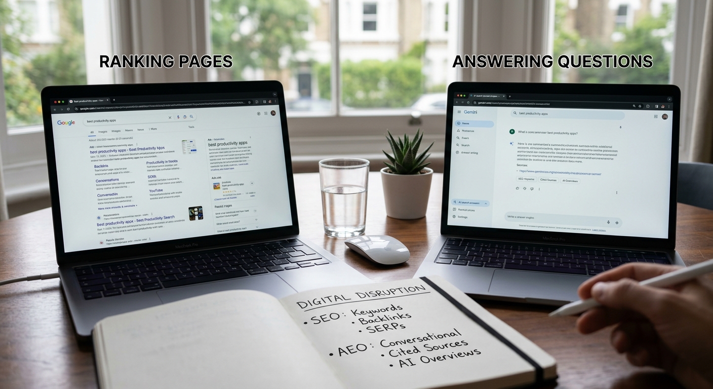 SEO VS AEO search answer optimization to answer engine optimization